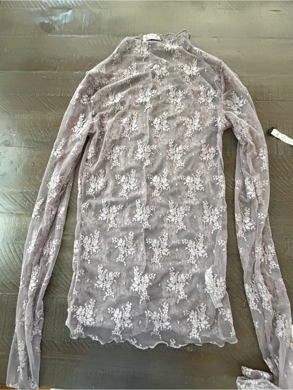 Free People Floral Lace Sheer Long Sleeve Top - Gray